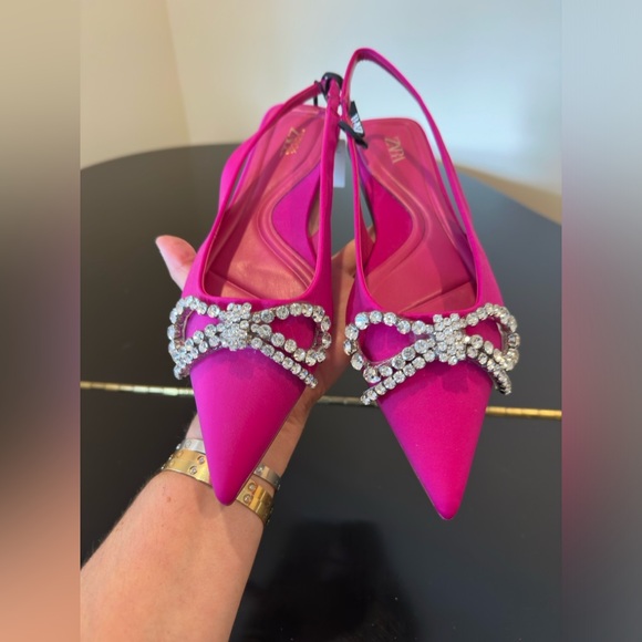 NWT Zara Luxury Summer Wedding Embelished Bejeweled Bow slingback mules/shoes - Picture 14 of 17